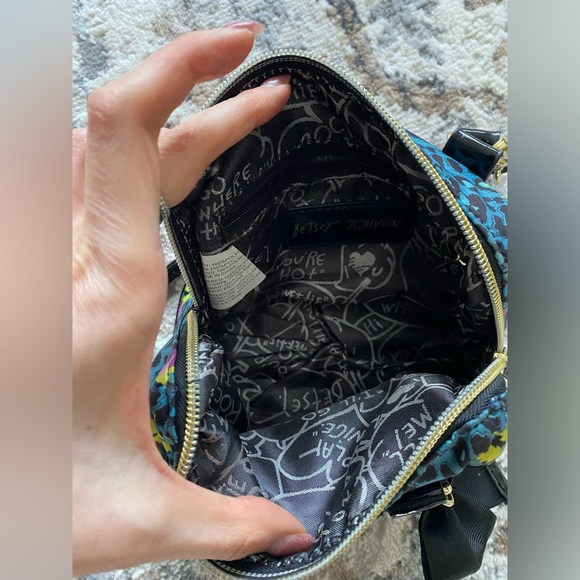 Betsey Johnson Mini Handle Bag Leopard Animal Print Floral Rose Pattern Teal - Picture 8 of 16